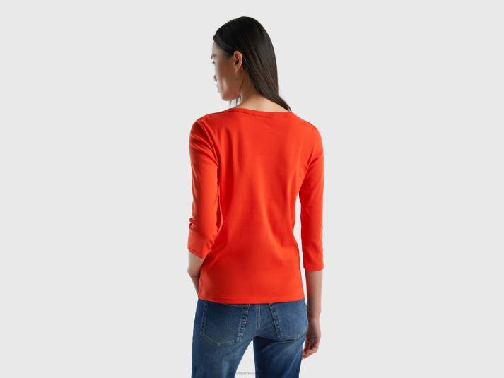 vrouwen Benetton t-shirt met boothals van 100% katoen rood 4R623890