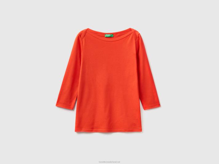 vrouwen Benetton t-shirt met boothals van 100% katoen rood 4R623890