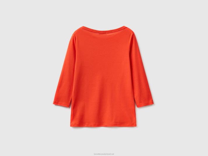 vrouwen Benetton t-shirt met boothals van 100% katoen rood 4R623890