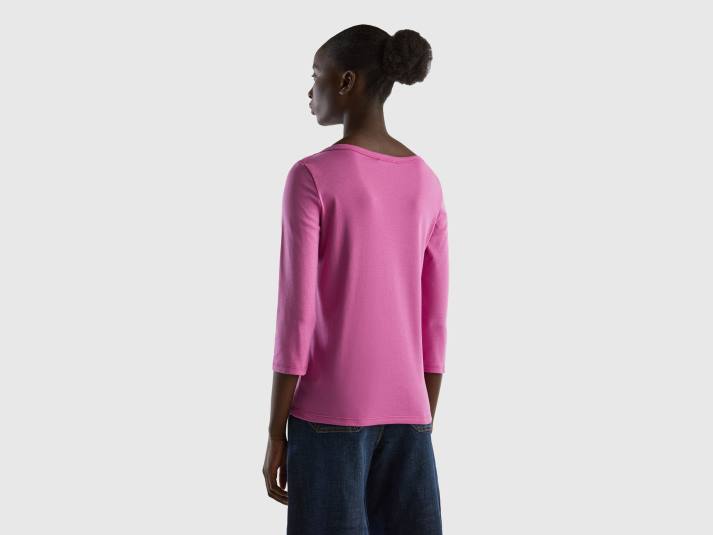 vrouwen Benetton t-shirt met boothals van 100% katoen roze 4R62377