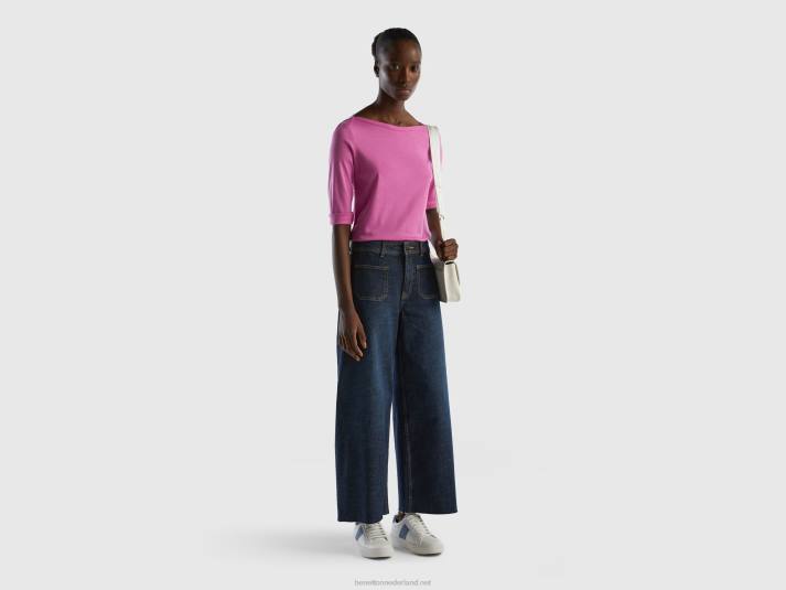 vrouwen Benetton t-shirt met boothals van 100% katoen roze 4R62377