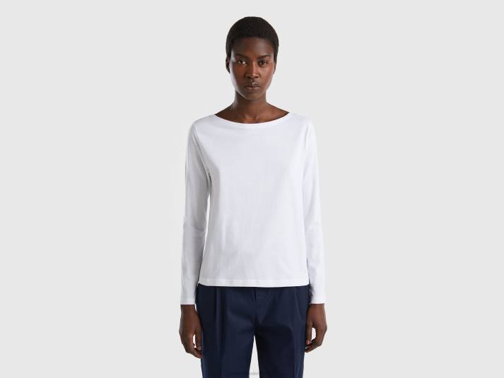 vrouwen Benetton t-shirt met boothals van 100% katoen wit 4R62359
