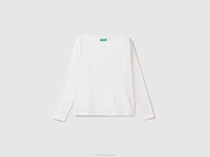 vrouwen Benetton t-shirt met boothals van 100% katoen wit 4R62359