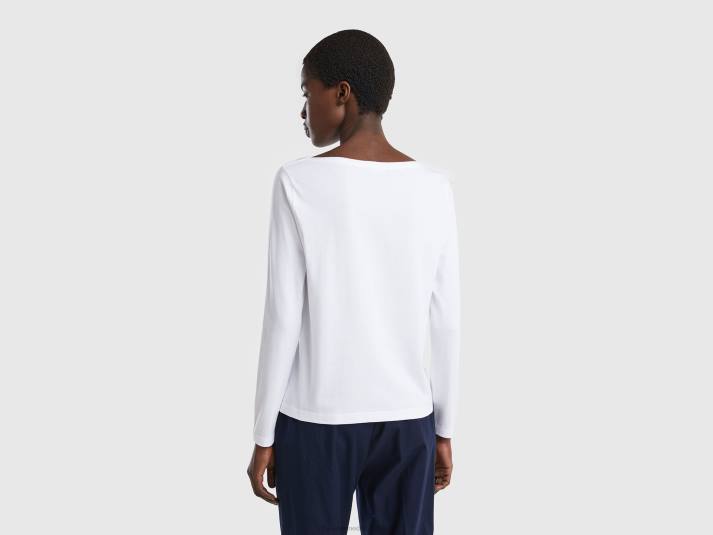 vrouwen Benetton t-shirt met boothals van 100% katoen wit 4R623786