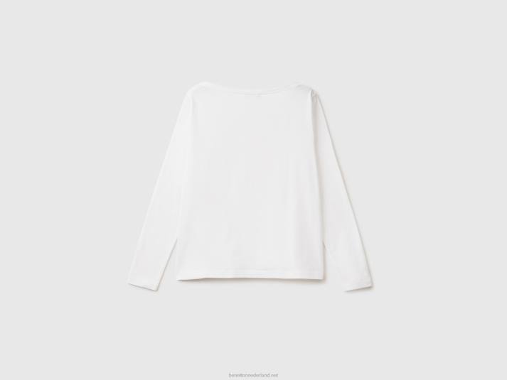 vrouwen Benetton t-shirt met boothals van 100% katoen wit 4R623786