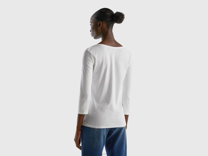 vrouwen Benetton t-shirt met boothals van 100% katoen wit 4R623942
