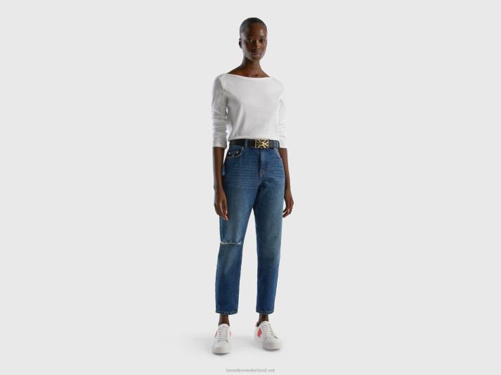 vrouwen Benetton t-shirt met boothals van 100% katoen wit 4R623942