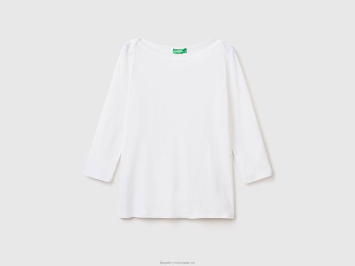 vrouwen Benetton t-shirt met boothals van 100% katoen wit 4R623942