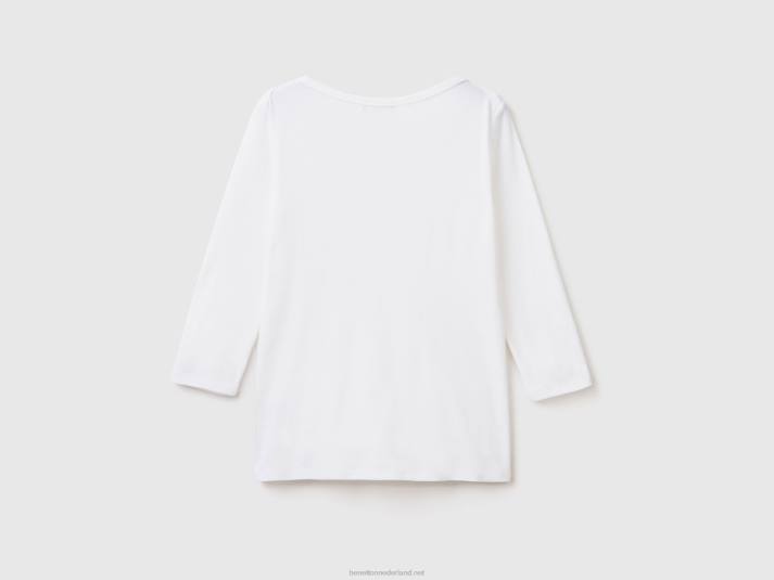 vrouwen Benetton t-shirt met boothals van 100% katoen wit 4R623942