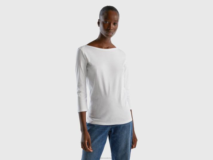vrouwen Benetton t-shirt met boothals van 100% katoen wit 4R62436