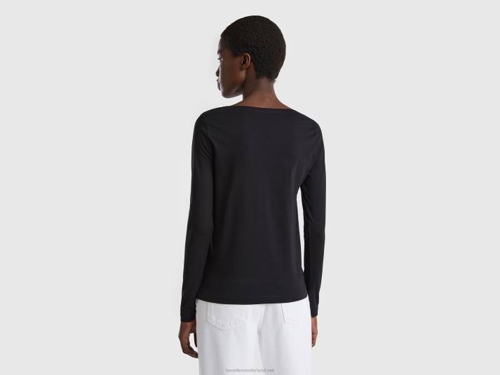 vrouwen Benetton t-shirt met boothals van 100% katoen zwart 4R623899