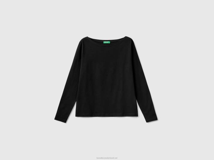 vrouwen Benetton t-shirt met boothals van 100% katoen zwart 4R623899