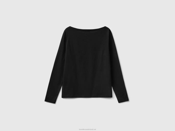 vrouwen Benetton t-shirt met boothals van 100% katoen zwart 4R623899