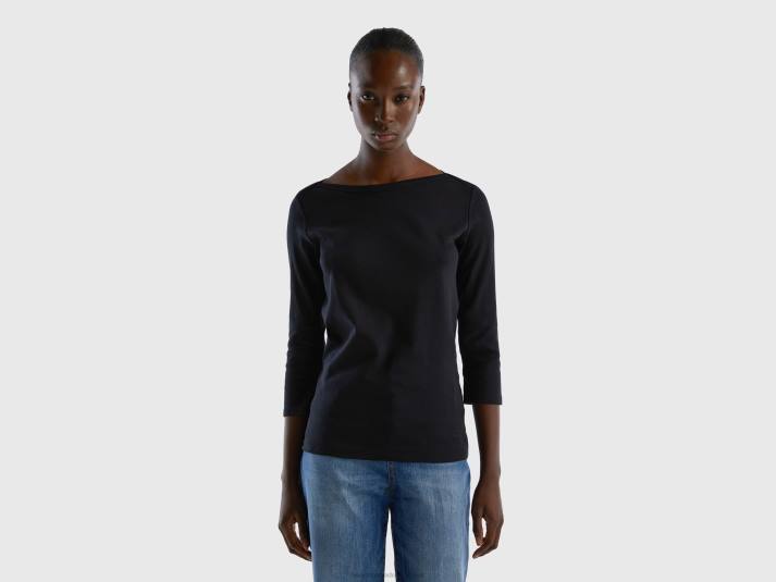 vrouwen Benetton t-shirt met boothals van 100% katoen zwart 4R623923