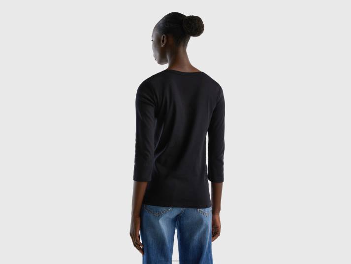 vrouwen Benetton t-shirt met boothals van 100% katoen zwart 4R623923