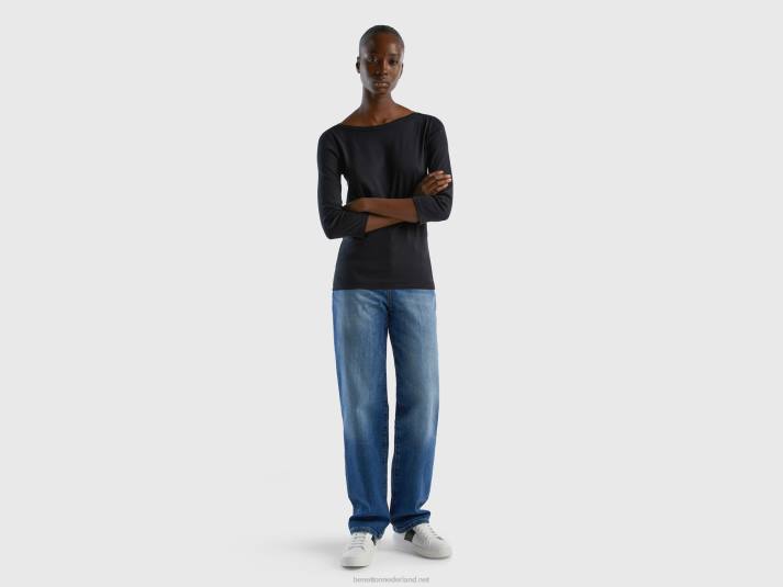 vrouwen Benetton t-shirt met boothals van 100% katoen zwart 4R623923