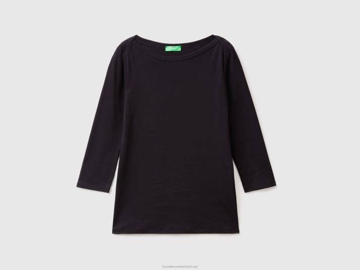 vrouwen Benetton t-shirt met boothals van 100% katoen zwart 4R623923