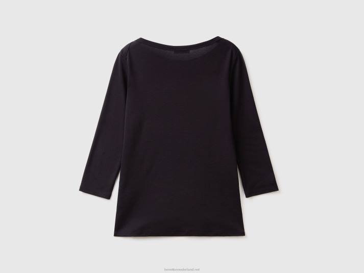 vrouwen Benetton t-shirt met boothals van 100% katoen zwart 4R623923