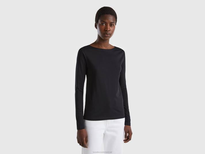 vrouwen Benetton t-shirt met boothals van 100% katoen zwart 4R62419