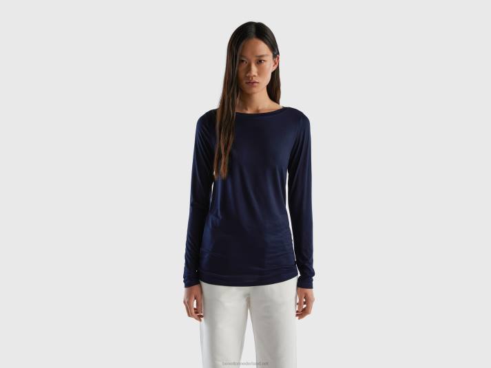 vrouwen Benetton t-shirt van duurzame viscose met stretch donkerblauw 4R62371