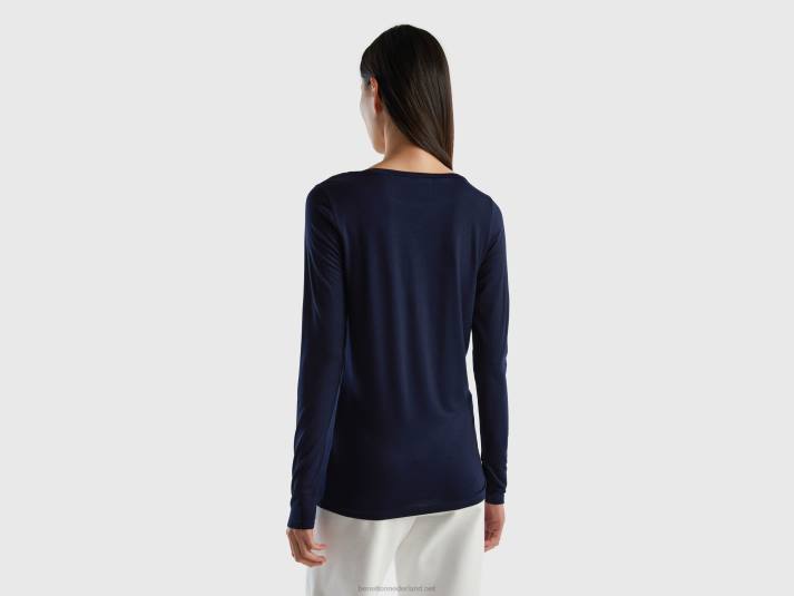 vrouwen Benetton t-shirt van duurzame viscose met stretch donkerblauw 4R623845