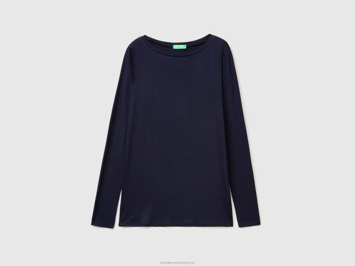 vrouwen Benetton t-shirt van duurzame viscose met stretch donkerblauw 4R623845