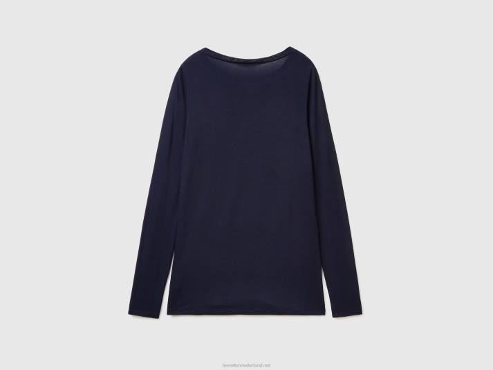 vrouwen Benetton t-shirt van duurzame viscose met stretch donkerblauw 4R623845