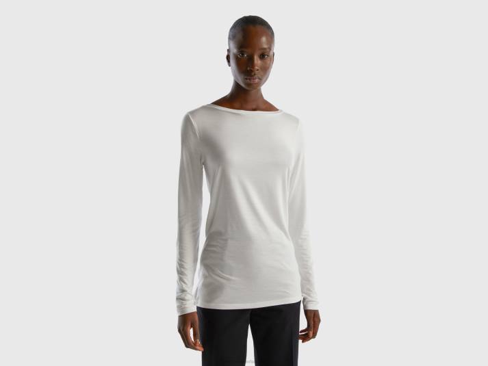 vrouwen Benetton t-shirt van duurzame viscose met stretch romig wit 4R62413