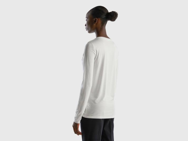 vrouwen Benetton t-shirt van duurzame viscose met stretch romig wit 4R62413