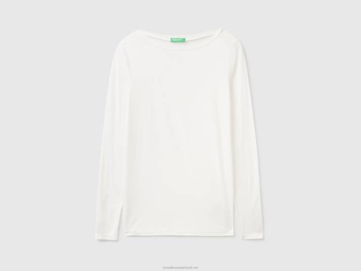 vrouwen Benetton t-shirt van duurzame viscose met stretch romig wit 4R62413