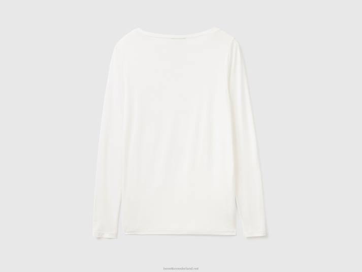 vrouwen Benetton t-shirt van duurzame viscose met stretch romig wit 4R62413