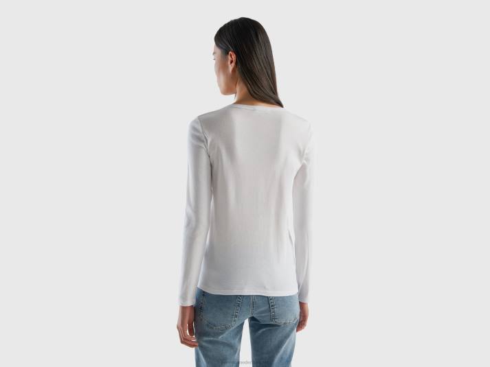 vrouwen Benetton wit t-shirt met lange mouwen van 100% katoen wit 4R62429
