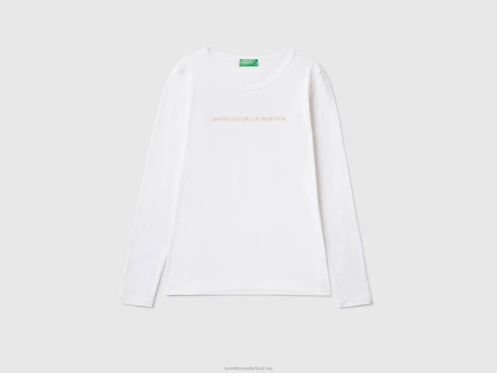vrouwen Benetton wit t-shirt met lange mouwen van 100% katoen wit 4R62429