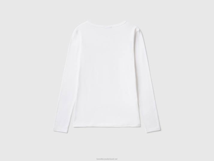 vrouwen Benetton wit t-shirt met lange mouwen van 100% katoen wit 4R62429