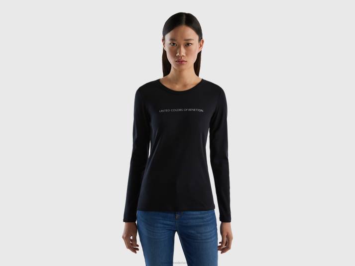 vrouwen Benetton zwart T-shirt van 100% katoen met lange mouwen zwart 4R62476