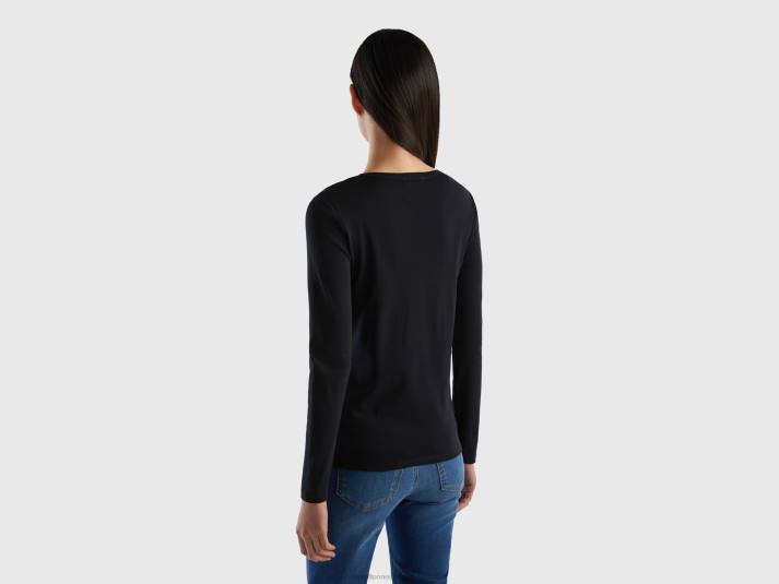 vrouwen Benetton zwart T-shirt van 100% katoen met lange mouwen zwart 4R62476