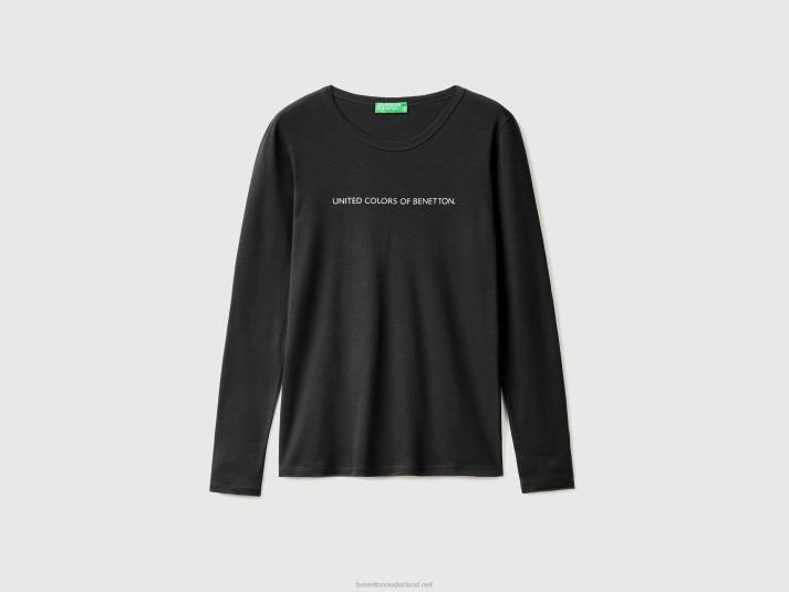 vrouwen Benetton zwart T-shirt van 100% katoen met lange mouwen zwart 4R62476