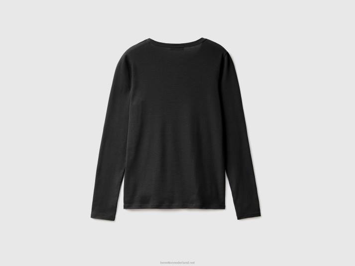 vrouwen Benetton zwart T-shirt van 100% katoen met lange mouwen zwart 4R62476