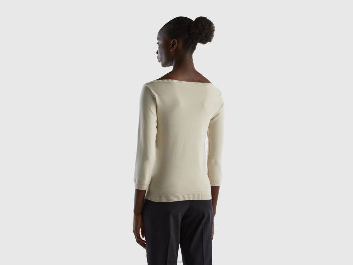 vrouwen Benetton Trui van 100% katoen met boothals beige 4R62150