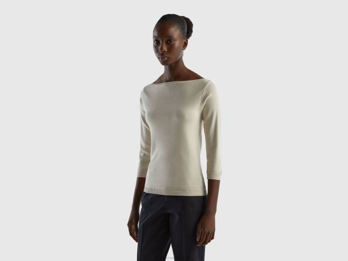 vrouwen Benetton Trui van 100% katoen met boothals beige 4R623682