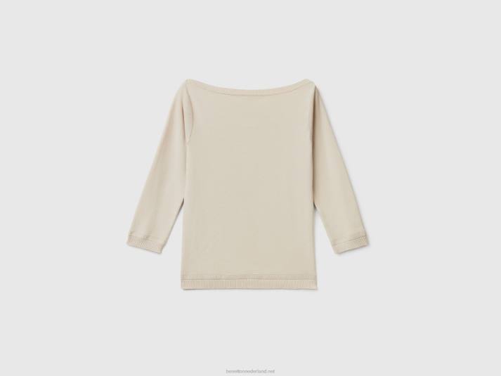 vrouwen Benetton Trui van 100% katoen met boothals beige 4R623682