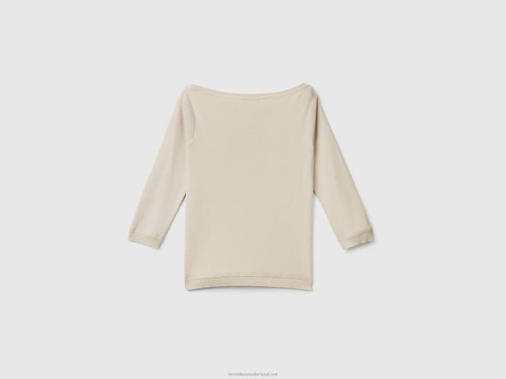 vrouwen Benetton Trui van 100% katoen met boothals beige 4R623682