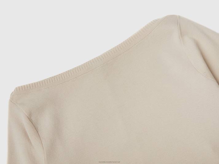 vrouwen Benetton Trui van 100% katoen met boothals beige 4R623682