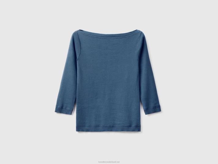 vrouwen Benetton Trui van 100% katoen met boothals blauw 4R623582