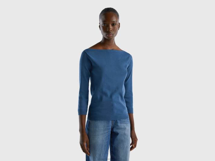 vrouwen Benetton Trui van 100% katoen met boothals blauw 4R627