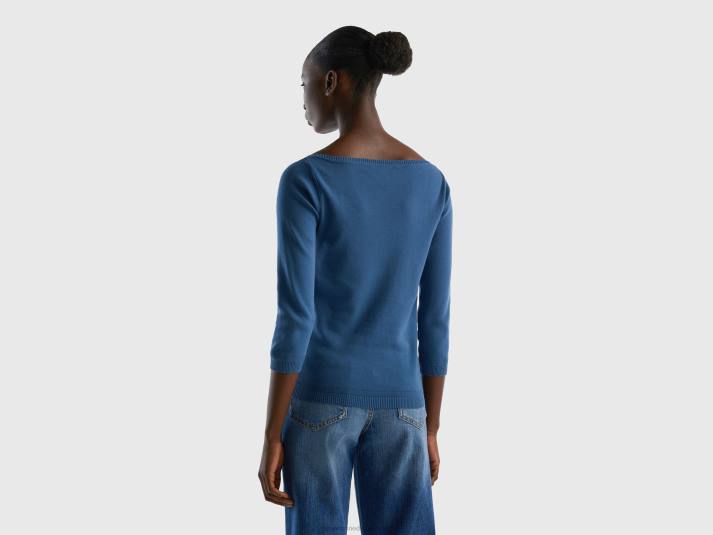 vrouwen Benetton Trui van 100% katoen met boothals blauw 4R627