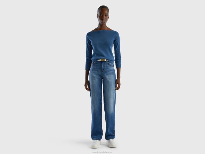 vrouwen Benetton Trui van 100% katoen met boothals blauw 4R627