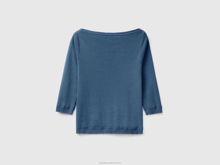 vrouwen Benetton Trui van 100% katoen met boothals blauw 4R627