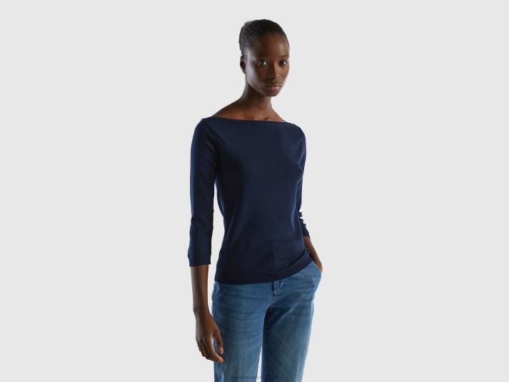 vrouwen Benetton Trui van 100% katoen met boothals donkerblauw 4R62173