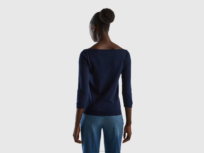 vrouwen Benetton Trui van 100% katoen met boothals donkerblauw 4R62173